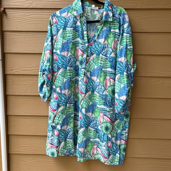 Talbots Seashell Cotton Shirt Dress Size XL - Picture 1 of 4